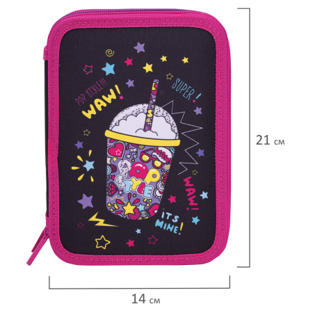 Пенал BRAUBERG, 3 отделения, полиэстер, 21х14 см, "Pop Style", 271550 - Пеналы каркасные