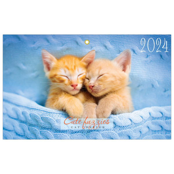 Календарь квартальный на 2024 г., 3 блока, 3 гребня, с бегунком, мелованная бумага, BRAUBERG, "Милые котята", 115292 - Календари настенные