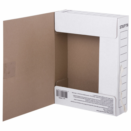 Папка архивная с завязками А4 (325х250 мм), 75 мм, до 700 листов, микрогофрокартон, БЕЛАЯ, STAFF, 128869 - Накопители документов