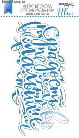 Ацетатные высеченные слова c фольгированием "Синие" 12 шт от Scrapmir