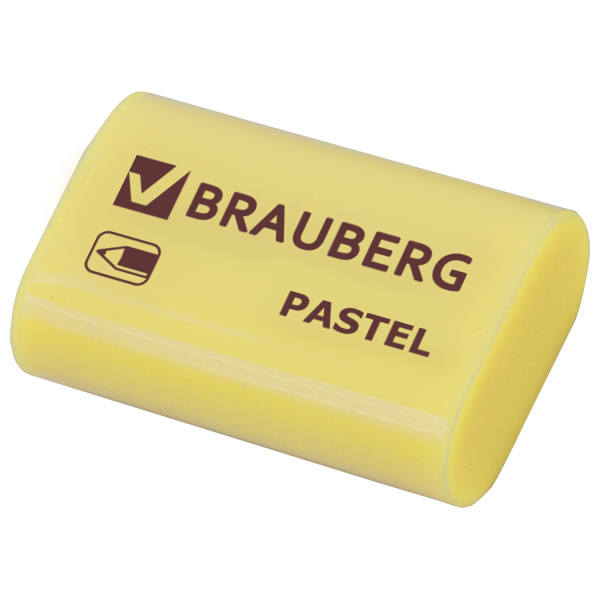 Ластик BRAUBERG "Pastel", 37х24х11мм, ассорти пастельных цветов, экологичный ПВХ, 229582 - Ластики классические