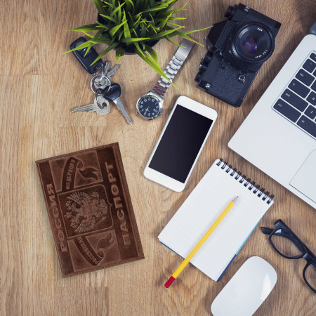 Обложка для паспорта натуральная кожа краст, герб РФ + "ПАСПОРТ РОССИЯ", коньяк, BRAUBERG, 238210 - Обложки для паспорта