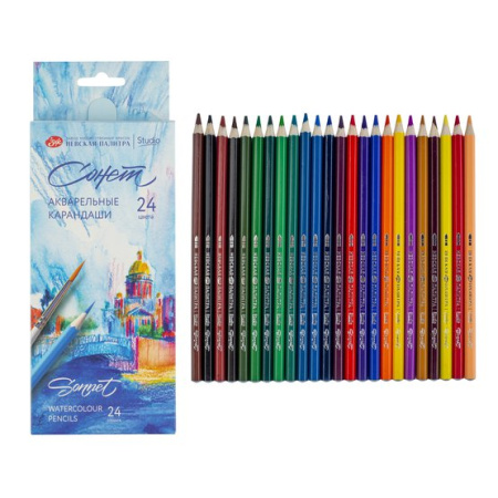 Набор акварельных карандашей "Сонет", 24 цветов, в картонной коробке - Карандаши цветные и акварельные профессиональные