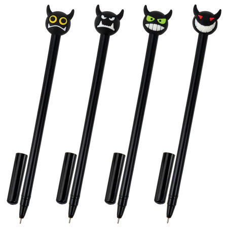 Ручка с топпером шариковая ЮНЛАНДИЯ "Чертёнок", корпус ассорти, СИНЯЯ, пишущий узел 0,7 мм, 143812 - Ручки фигурные