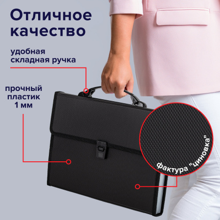 Папка-портфель пластиковая BRAUBERG А4 (332х245х35 мм), 13 отделений, черная, 221378 - Портфели пластиковые