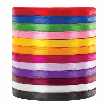 Лента атласная ширина 6 мм, набор 12 цветов по 23 м, BRAUBERG, 591498 - Ленты для декора, рукоделия и упаковки подарков