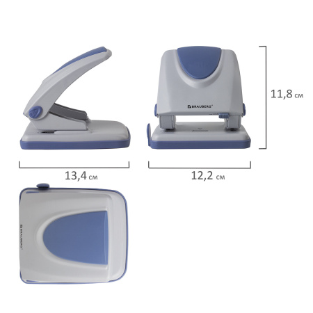 Дырокол металлический BRAUBERG "GRAND OFFICE", до 35 листов, серый, ГАРАНТИЯ 5 ЛЕТ, 228743 - Дыроколы настольные