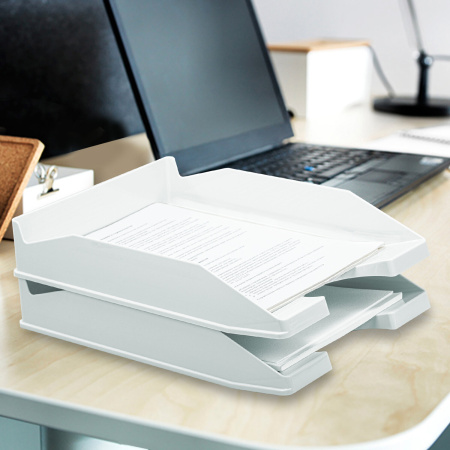 Лоток горизонтальный для бумаг КОМПЛЕКТ 2 шт., BRAUBERG "Modern", 346х254х61 мм, белый, 238026 - Лотки горизонтальные (поддоны)