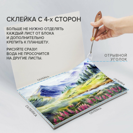 Папка для акварели/планшет, 300 г/м2, 190х270 мм, склейка, среднее зерно, 20 л., BRAUBERG ART PREMIERE, 113245 - Альбомы и бумага для акварели и масла