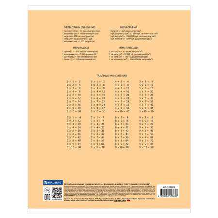 Тетрадь 12 л. BRAUBERG "ЭКО", клетка, обложка плотная мелованная бумага, ПАСТЕЛЬНАЯ С УГОЛКОМ, 104503 - Тетради 12-24 листов