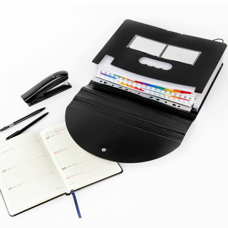 Папка-органайзер для бумаг и документов на резинке, 13 отделений, BRAUBERG DOCS, А4, черная, 271152 - Папки пластиковые с отделениями