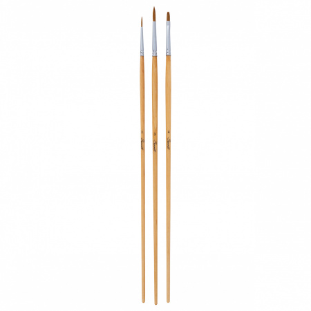 Набор кистей "Сонет" №2 (3 штуки из колонка микс: круглая, длинная лакированная ручка,№1,№3; плоская, длинная лакированная ручка, №4) - Кисти художественные в наборах