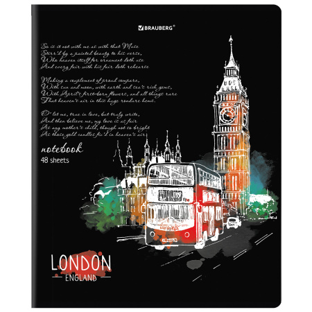 Тетрадь А5, 48 л., BRAUBERG, скоба, клетка, глянцевый лак, "Города" (микс в спайке), 404346 - Тетради 40-48 листов