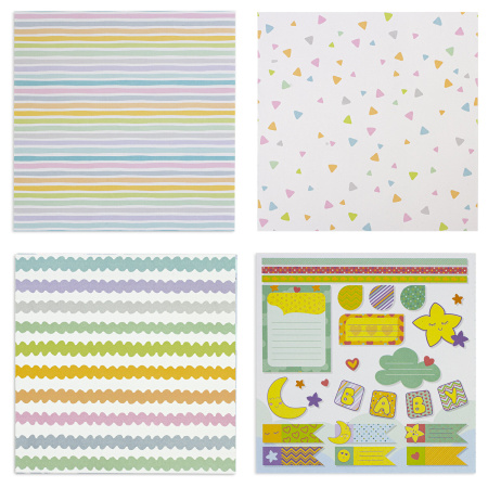 Бумага для скрапбукинга 15х15 см "Бэби-бук", двусторонняя, 12 листов, 12 дизайнов, 180 г/м2, ОСТРОВ СОКРОВИЩ, 662760 - Наборы бумаги