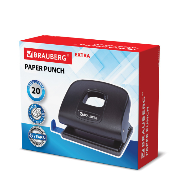 Дырокол BRAUBERG "Extra", до 20 листов, черный, 229091 - Дыроколы настольные