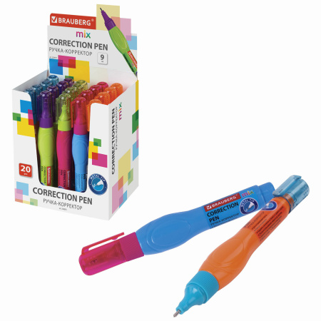 Ручка-корректор BRAUBERG MIX, 9 мл, металлический наконечник, ассорти, 229075 - Корректирующие ручки