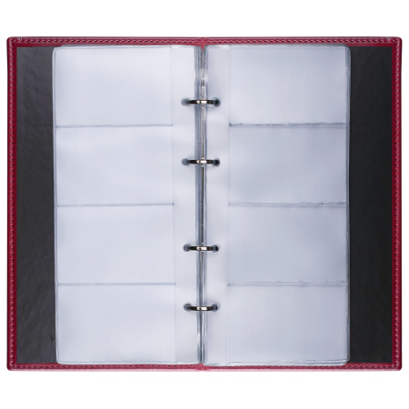 Визитница на кольцах BRAUBERG "Imperial", на 240 визиток, под гладкую кожу, бордовая, 231665 - Визитницы настольные