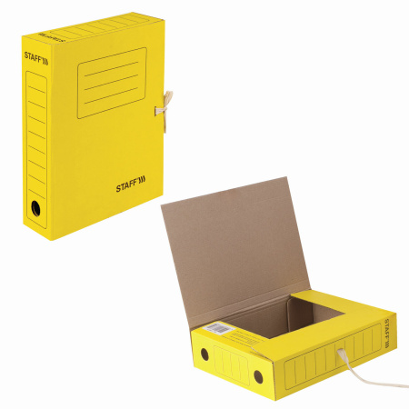 Папка архивная с завязками А4 (325х250 мм), 75 мм, до 700 листов, микрогофрокартон, ЖЕЛТАЯ, STAFF, 128873 - Накопители документов