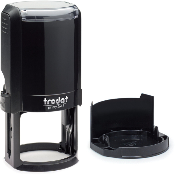 Оснастка для печатей, оттиск D=45 мм, синий, TRODAT 4645, корпус черный, крышка, подушка, 46045/4645 - Оснастки для печатей