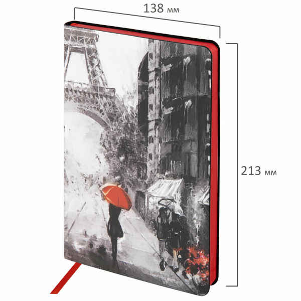 Ежедневник недатированный А5 (138х213 мм), BRAUBERG VISTA, под кожу, гибкий, 136 л., "Paris", 111992 - Ежедневники с покрытием "под кожу и ткань"