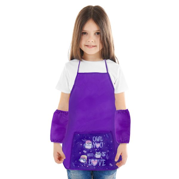 Фартук с нарукавниками ПИФАГОР, 44x55 см, 1 карман, дизайн на кармане, "Owls", 270191 - Аксессуары для рисования