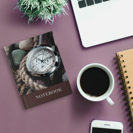 Блокнот МАЛЫЙ ФОРМАТ 110х147 мм А6, 80 л., ламинированная обложка, выборочный лак, клетка, BRAUBERG, "Время", 123242 - Блокноты в книжном переплете