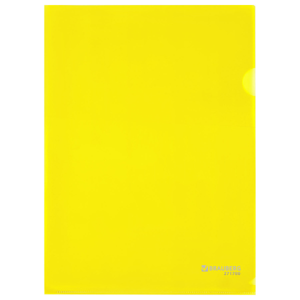 Папка-уголок А4 желтая 0,10 мм, BRAUBERG EXTRA, 271700 - Папки-уголки пластиковые