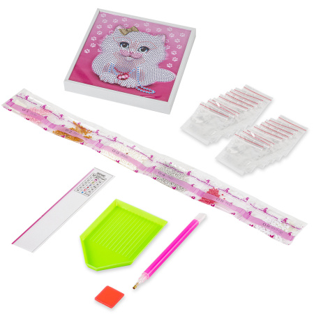 Картина стразами (алмазная мозаика) 20х20 см, ЮНЛАНДИЯ "Котёнок", в деревянной рамке, 662440 - Алмазная вышивка