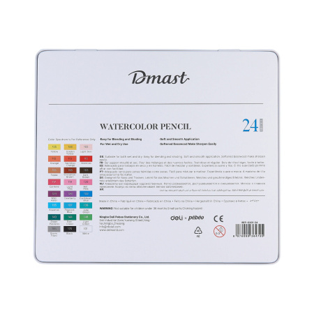 Набор акварельных карандашей Dmast 24 цвета в металлическом пенале - Карандаши цветные и акварельные профессиональные