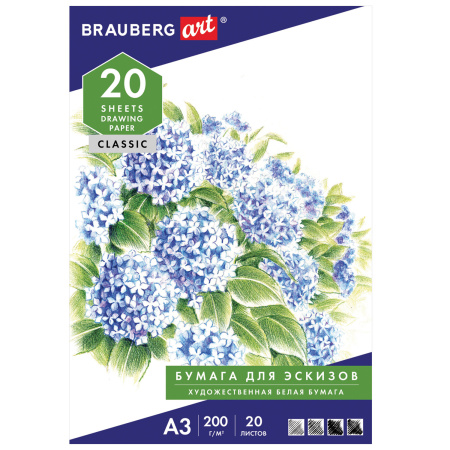 Бумага для рисования А3, 297х420 мм, в папке 20 листов, 200 г/м2, BRAUBERG, 880266