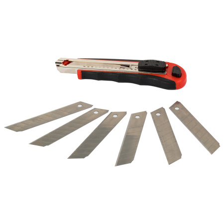 Нож канцелярский 18 мм BRAUBERG "Universal" с АВТОЗАМЕНОЙ ЛЕЗВИЙ, 6 лезвий в комплекте, автофиксатор, 230922 - Ножи канцелярские универсальные