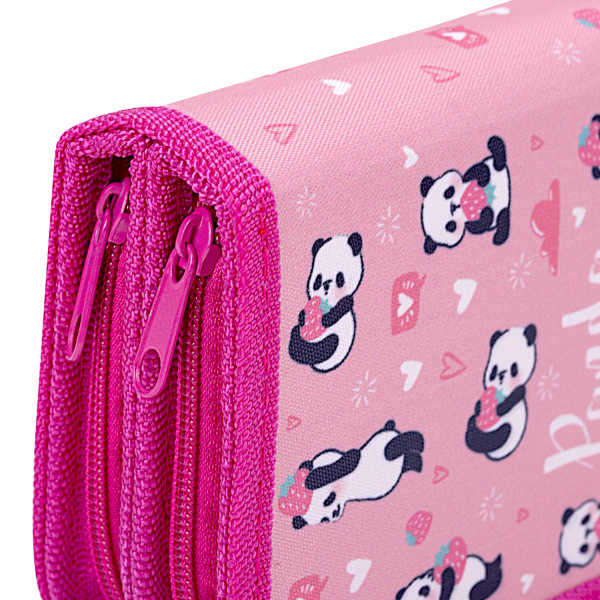 Пенал ЮНЛАНДИЯ, 2 отделения, полиэстер, 19х11 см, "Pandamania", 271540 - Пеналы каркасные