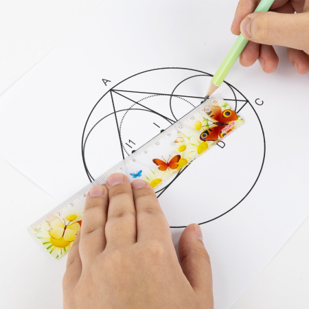 Линейка пластиковая 15 см, ПИФАГОР "Бабочки", цветная печать, с волнистым краем, европодвес, 210635 - Линейки