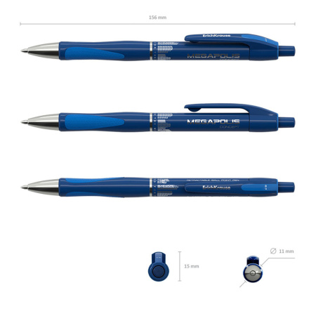 Ручка шариковая автоматическая ERICH KRAUSE "Megapolis Concept", СИНЯЯ, корпус синий, узел 0,7 мм, линия письма 0,35 мм, 31 - Ручки шариковые автоматические