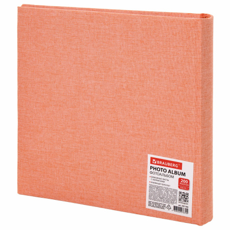 Фотоальбом BRAUBERG "Персик" на 200 фото 10х15 см, ткань, персиковый, 391190 - Фотоальбомы