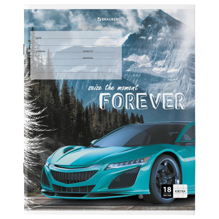 Тетрадь 18 л. BRAUBERG клетка, обложка картон, "SPORTS CAR", 106479 - Тетради 12-24 листов