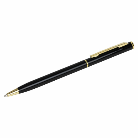 Ручка подарочная шариковая BRAUBERG "Slim Black", корпус черный, узел 1 мм, линия письма 0,7 мм, синяя, 141402 - Ручки бизнес-класса