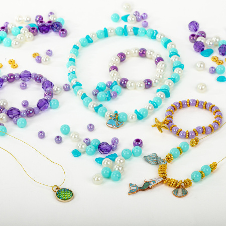 Набор BEADS SET для творчества, рукоделия, и создания украшений РУСАЛКИ, 170 бусин, 6 металлических шармов, резинка, BRAUBERG KIDS, 664700 - Наборы для изготовления бижутерии