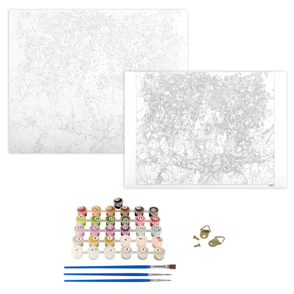 Картина по номерам 40х50 см ОСТРОВ СОКРОВИЩ "Натюрморт с сиренью и черешней" на подрамнике, акрил, кисти - Картины по номерам