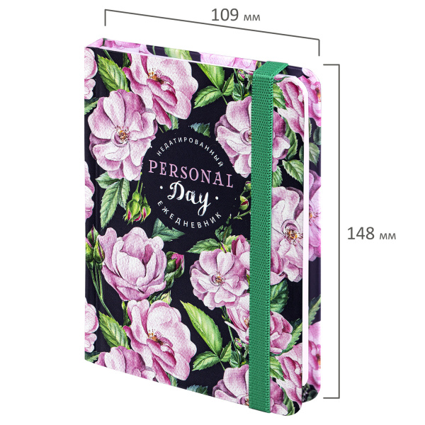 Ежедневник недатированный с резинкой, МАЛЫЙ ФОРМАТ А6 (109х148 мм), BRAUBERG, 128 л., "Розы", 114572 - Ежедневники с твердой обложкой