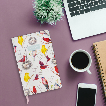 Ежедневник недатированный А5 (138х213 мм), BRAUBERG VISTA, под кожу, гибкий, 136 л., "Birds", 112021 - Ежедневники с покрытием "под кожу и ткань"