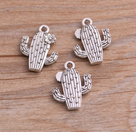 Металлическая подвеска "Кактус" серебро, размер 15*20 мм, 10 шт