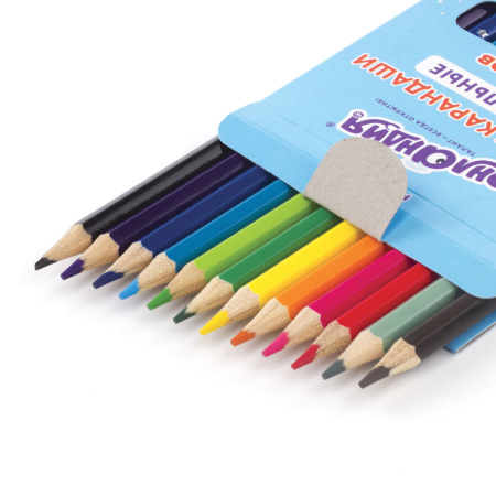 Карандаши цветные акварельные ЮНЛАНДИЯ "ЮНЫЙ ВОЛШЕБНИК", 12 цветов, шестигранные, заточенные, 181402 - Карандаши цветные акварельные