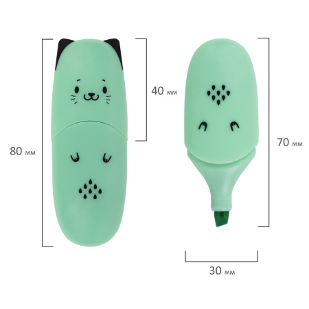 Текстовыделитель мини BRAUBERG KIDS "CUTE CATS PASTEL", АССОРТИ В ПЛАСТИКОВОЙ БАНКЕ, линия 1-5 мм, 152434. - Текстовыделители