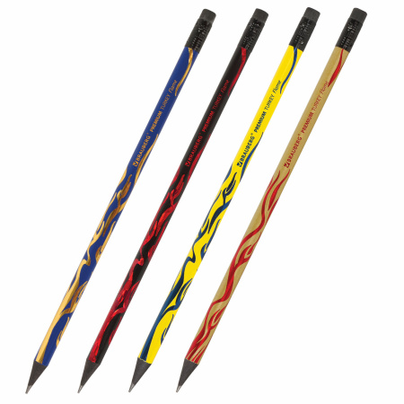 Карандаш чернографитный BRAUBERG "PREMIUM TURKEY", 1 шт., "Flame", НВ, ассорти, дисплей,181565 - Карандаши чернографитные