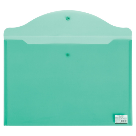 Папка-конверт с кнопкой БОЛЬШОГО ФОРМАТА (305х435 мм), А3, прозрачная, зеленая, 0,18 мм, BRAUBERG, 224033 - Папки-конверты с кнопкой