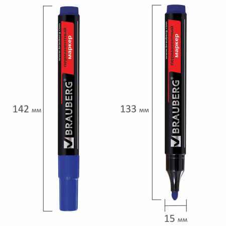 Маркер перманентный BRAUBERG "Contract", СИНИЙ, круглый наконечник, 3 мм, 150466 - Маркеры перманентные