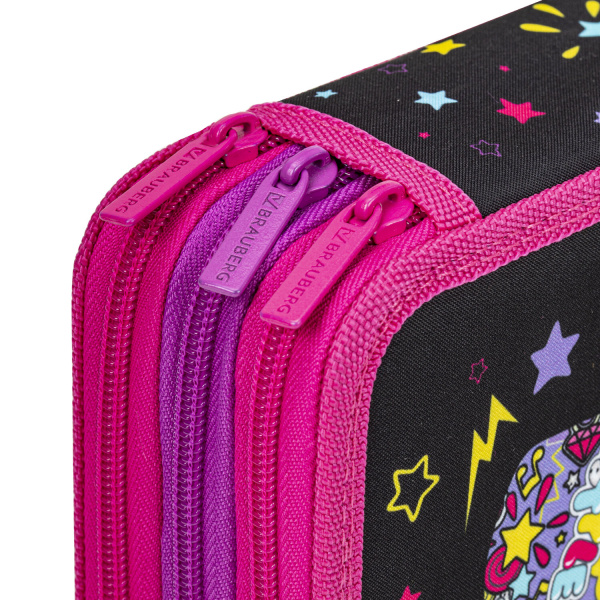 Пенал BRAUBERG, 3 отделения, полиэстер, 21х14 см, "Pop Style", 271550 - Пеналы каркасные