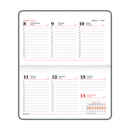 Еженедельник датированный 2024 МАЛЫЙ ФОРМАТ 95х155 мм А6, BRAUBERG "Rainbow", под кожу, красный, 115045 - Еженедельники