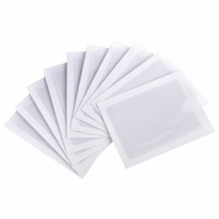 Карманы самоклеящиеся для визиток и персонализации 65х98 мм, КОМПЛЕКТ 10 шт., STAFF, 270569 - Карманы самоклеящиеся для папок
